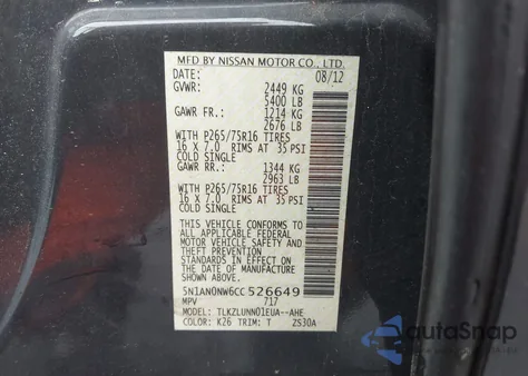 2012 Nissan Xterra Pro-4X from USA, damaged, VIN 5N1AN0NW6CC526649